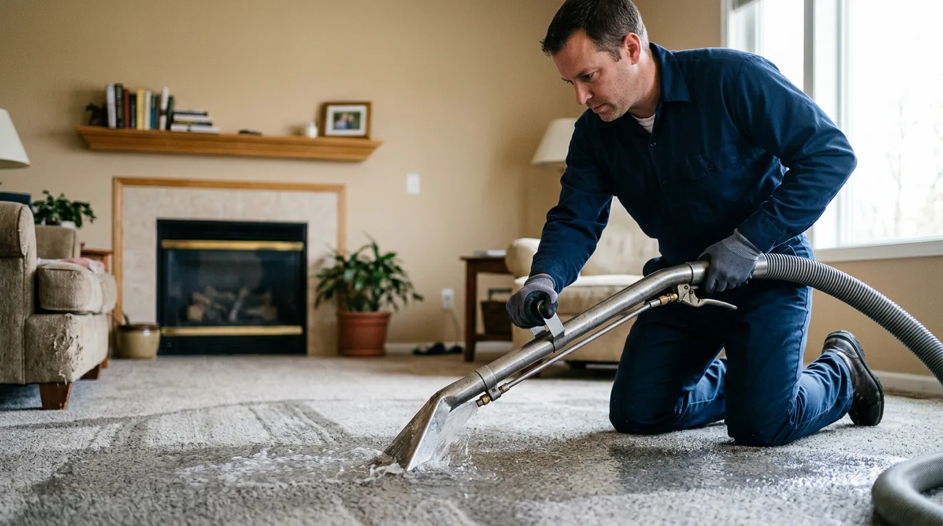 Water damage restoration technician working near South Lancaster, MA